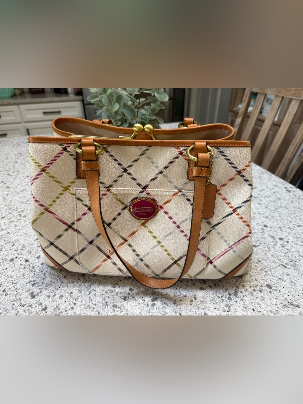 Coach Peyton Tattersall Kisslock Plaid -  EUC